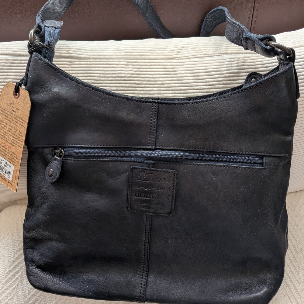 Woven Leather Shoulder Bag - Navy Approx 13x10" - Picture 2 of 3